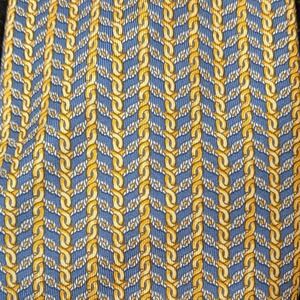 RICHEL $110 Hand Made 100% Silk Blue Gold Chain Stripe Luxury Necktie